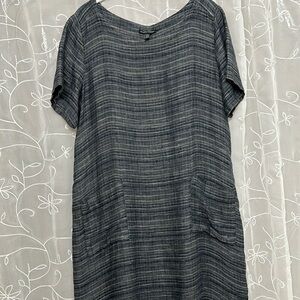 Eileen fisher organic linen dress size medium. Blue, black and gray/khaki.